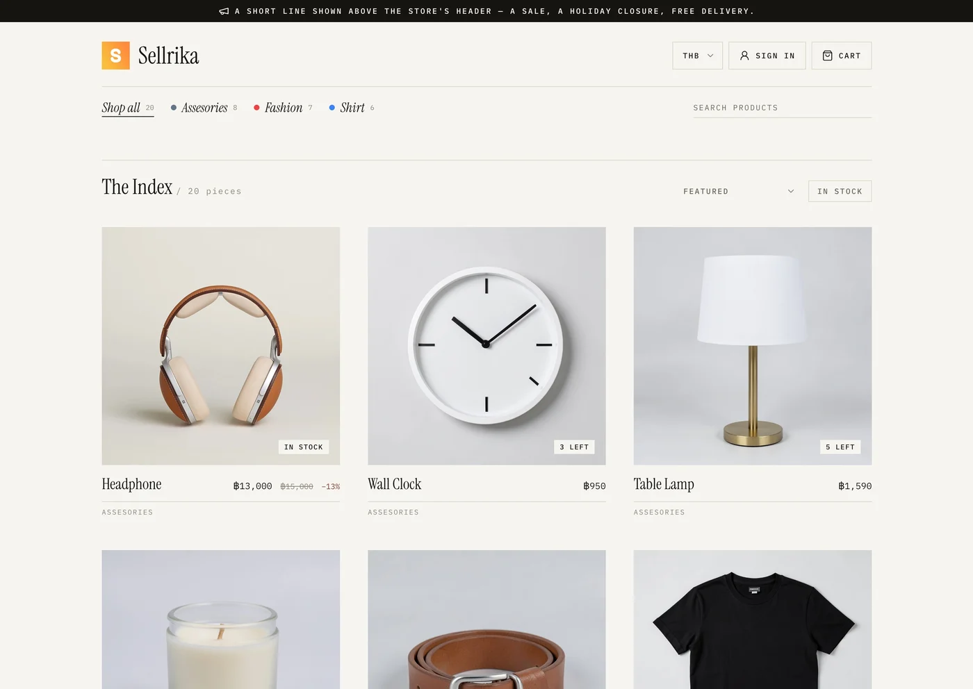 Online store screen